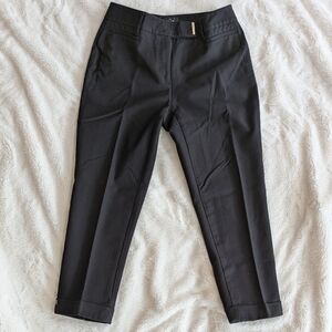 White House Black Market Black Cotton Blend Slim Crop Cuffed Dress Pants Size 0